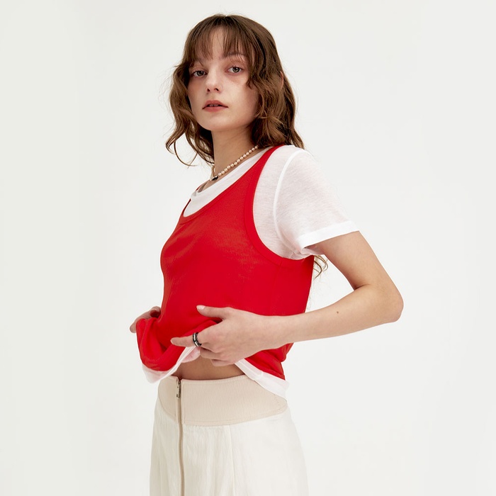 24 Summer_ Layered T-Shirt Set [Red + White] [예약]데일리 여성의류