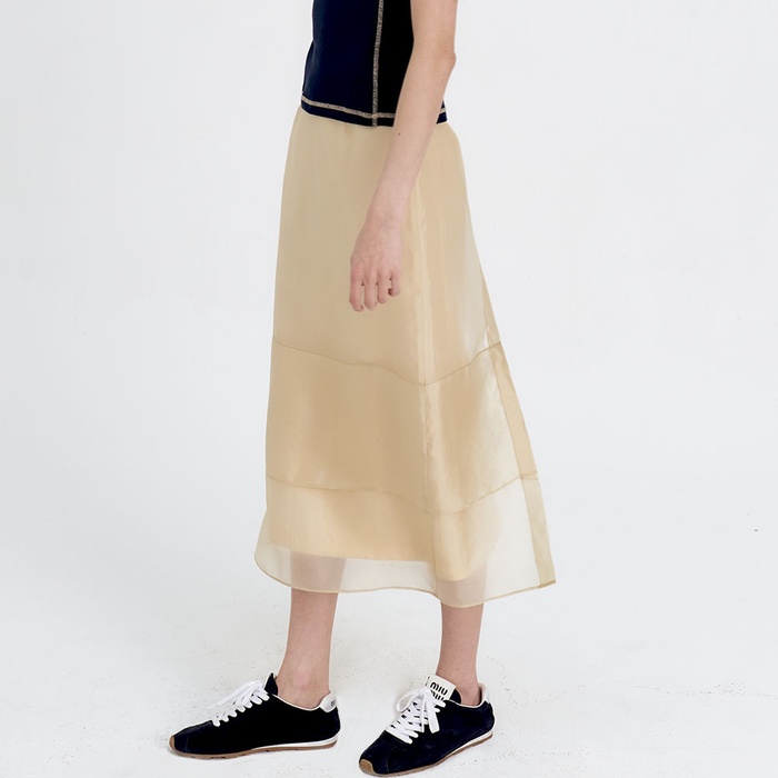 24 Summer_ Yellow Layered Midi Skirt [예약]데일리 여성의류