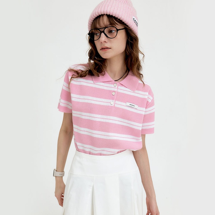 24 Summer_ Pink Stripe Polo Knit [예약]데일리 여성의류